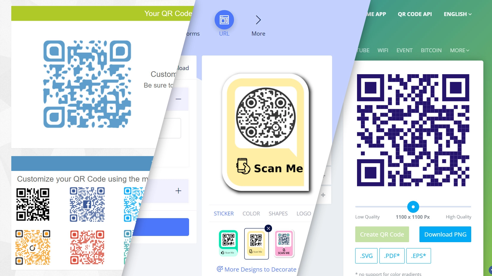 URL to QR codes in different styles and colored design